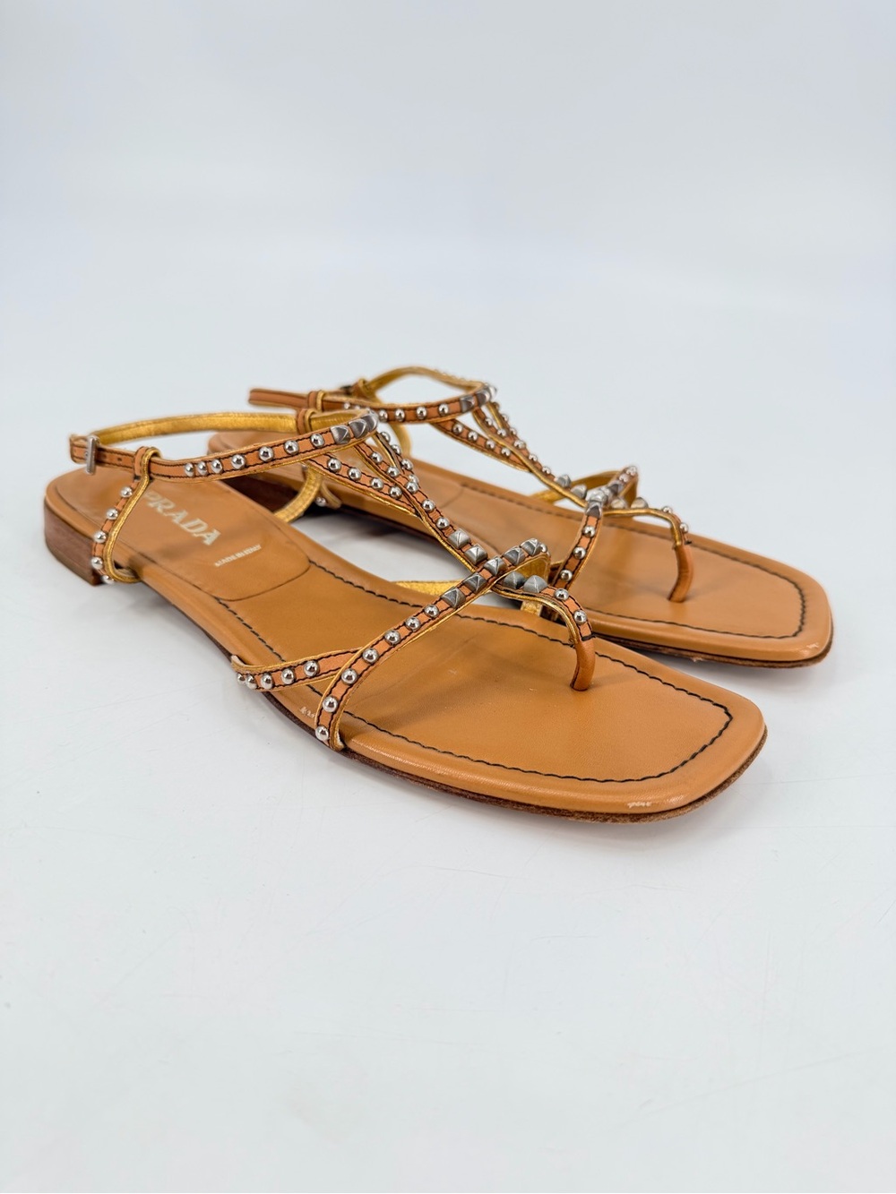 Prada Leather Studded Sandals 39.5